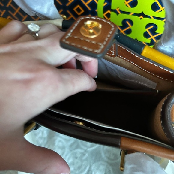 Tory Burch T Monogram Grommet Mini Tote Bag Crossbody Ivory Tan Brown Gold - Picture 9 of 14